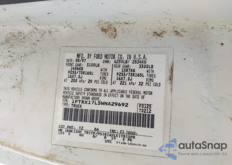 1998 Ford F-150 Lariat/Xl/Xlt from USA, damaged, VIN 1FTRX17L5WNA29692